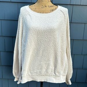 🤍🤍🤍Free People large cream cotton knit sweater top oversized slouch shoulder